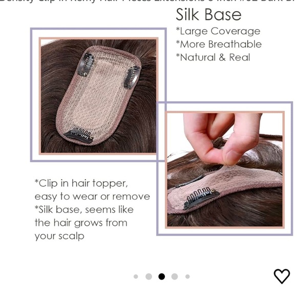 Human Hair Topper for Thinning Hair with Bangs 8 Inch #02 Dark Brown - Picture 3 of 9